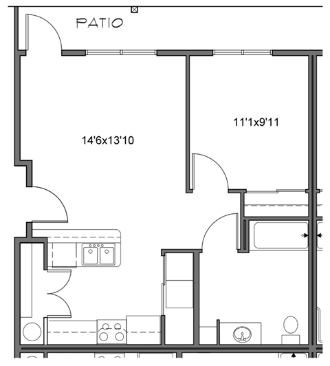 a floor plan of a small house with a bedroom and a living room